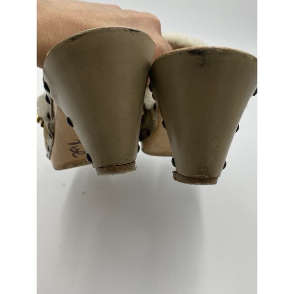 Vintage Y2K COACH RUTHIE Tan Suede SHEARLING Fur WOODEN CLOG Mules Sz 8 ITALY - Picture 6 of 8